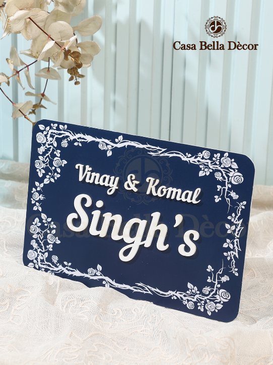 Blue Floral Printed Nameplate