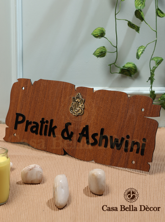 Wooden Finish Ganesha Nameplate