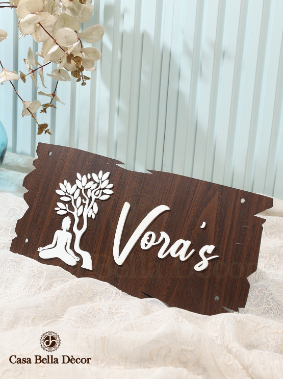 Wood Finish Buddha Nameplate